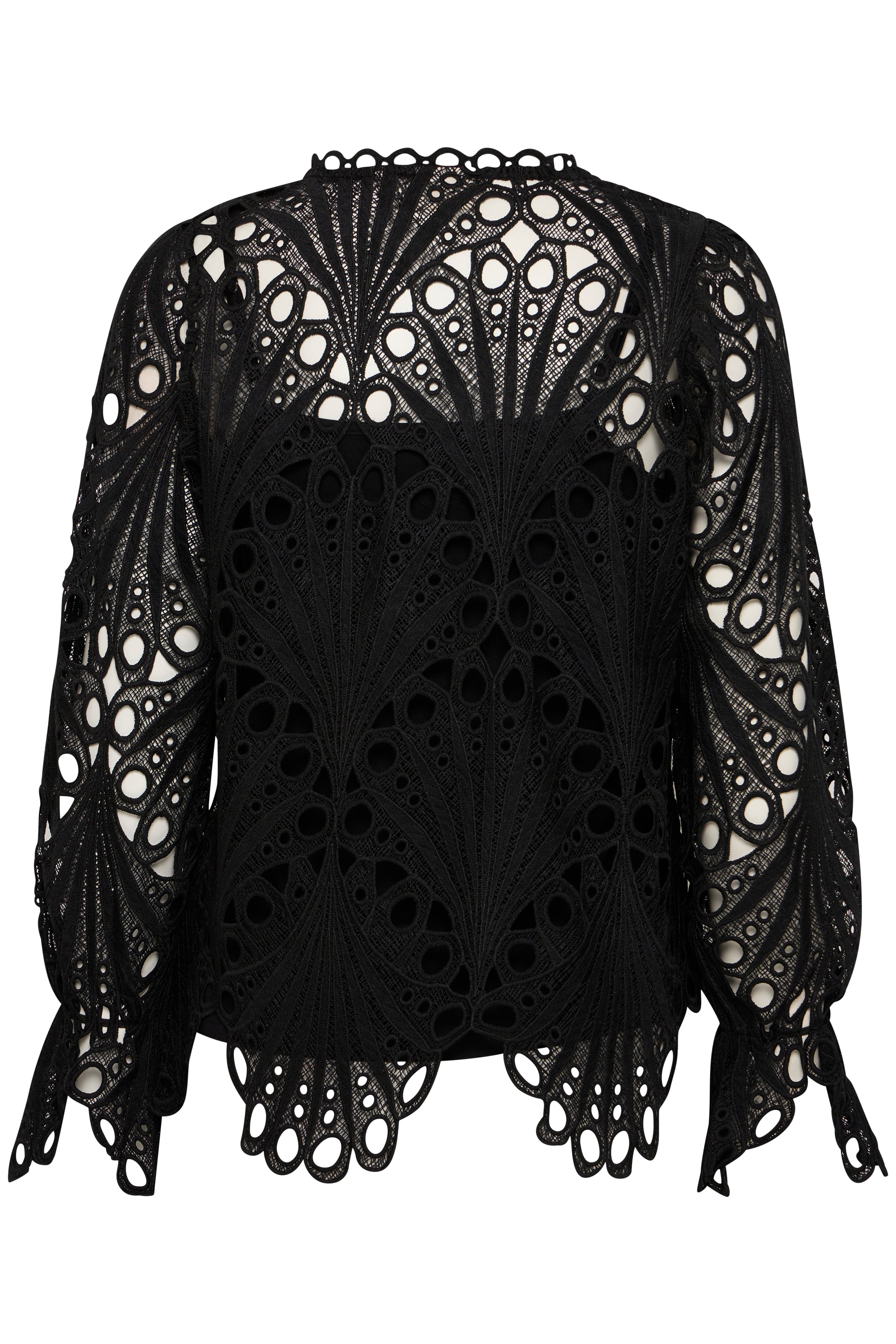 Fransa Black lace long sleeve blouse