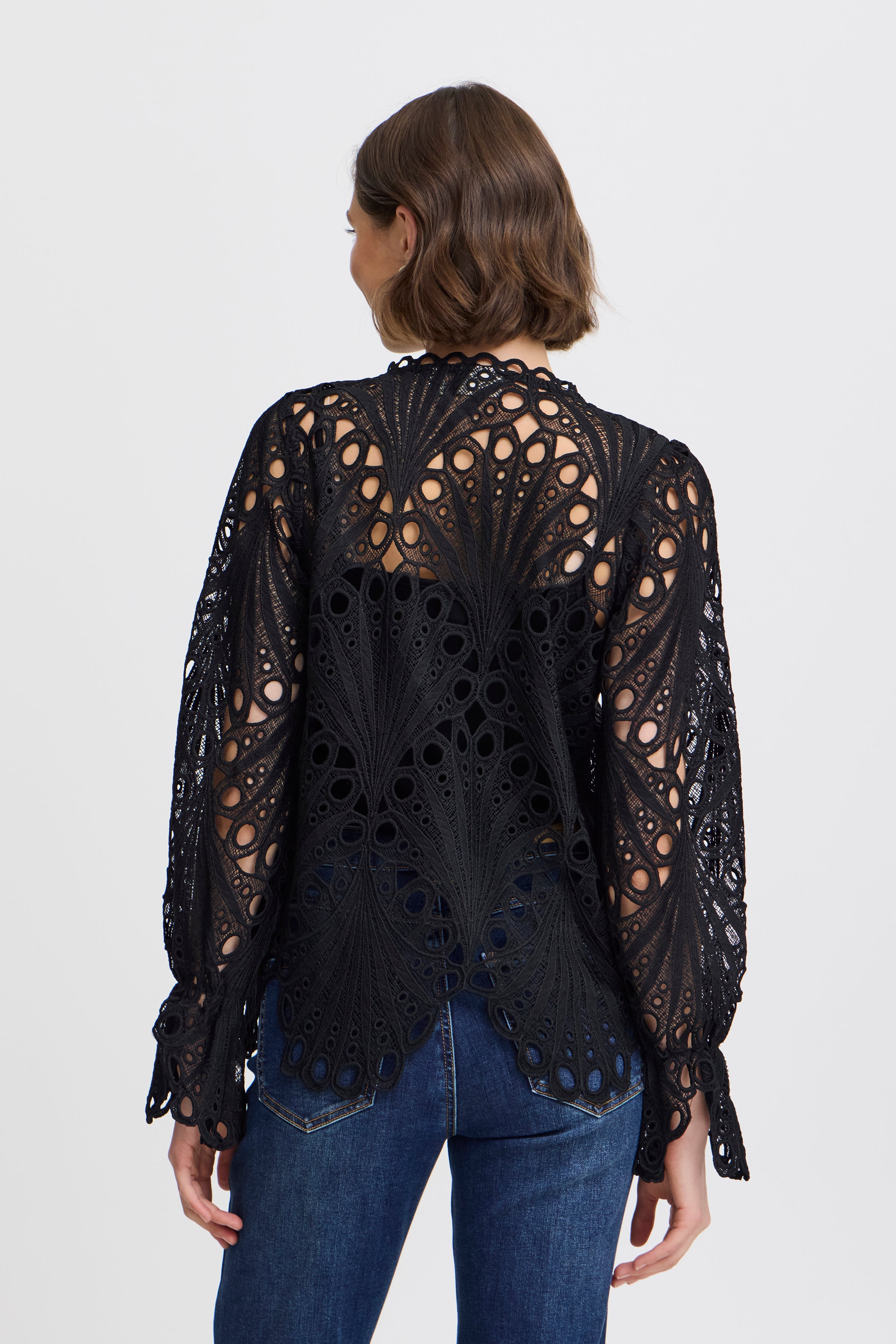 Fransa Black lace long sleeve blouse