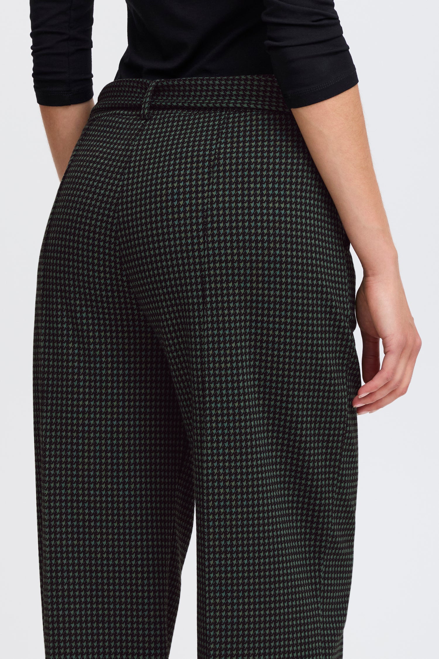 Fransa Green and Black Houndstooth trousers with soft belt 20614611