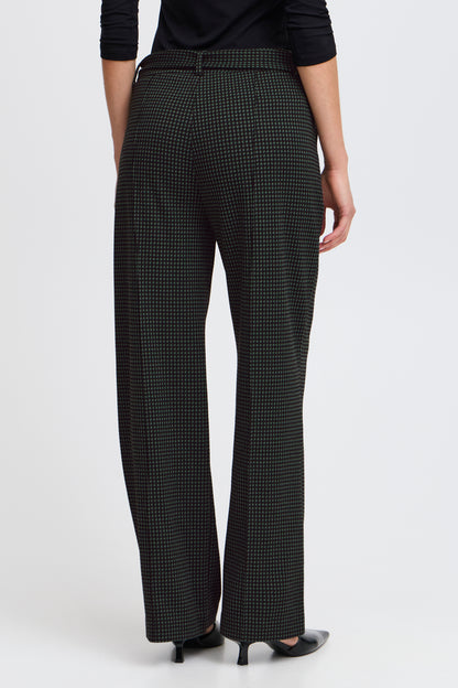 Fransa Green and Black Houndstooth trousers with soft belt 20614611