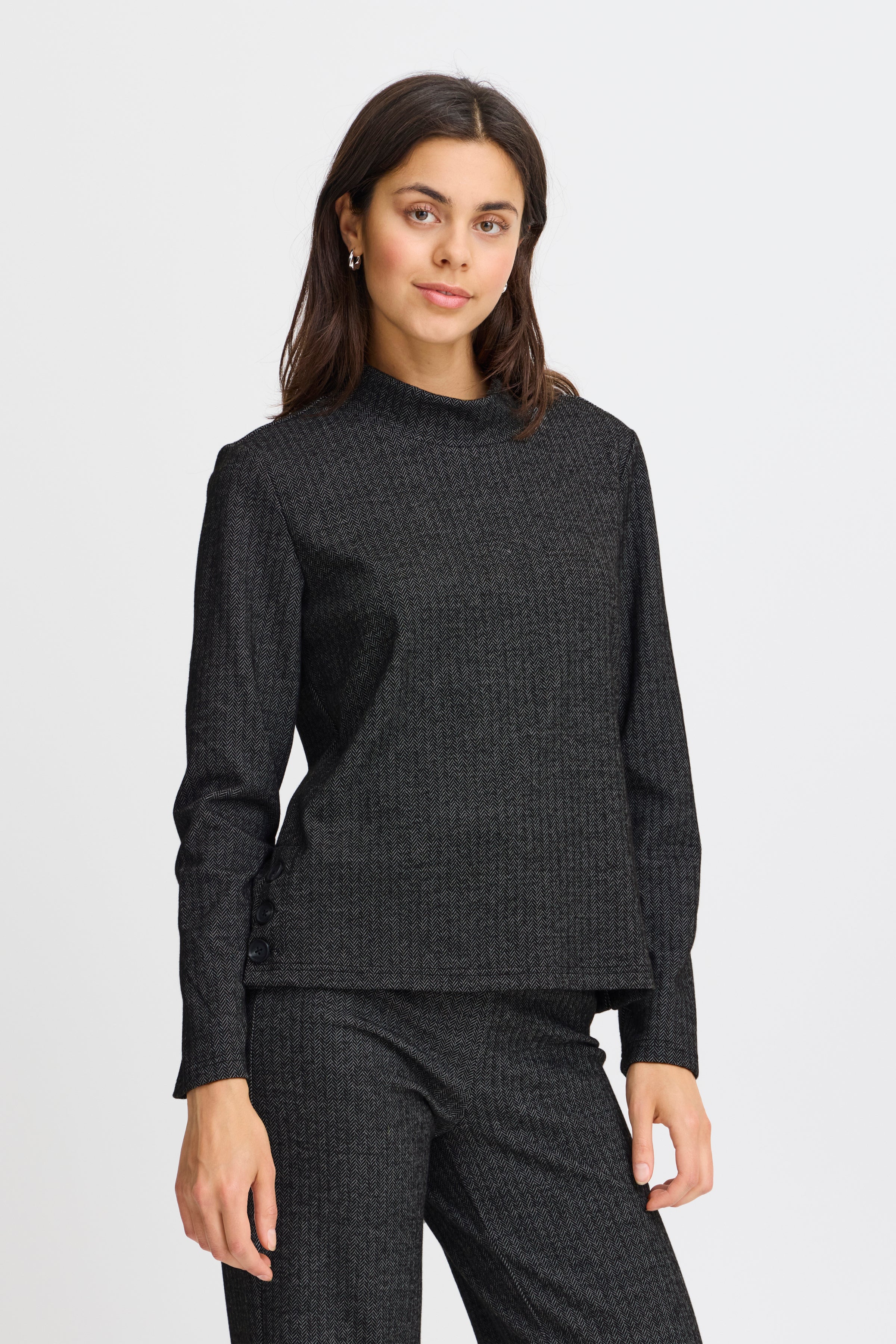 Fransa herringbone soft knit with button detail 20614625