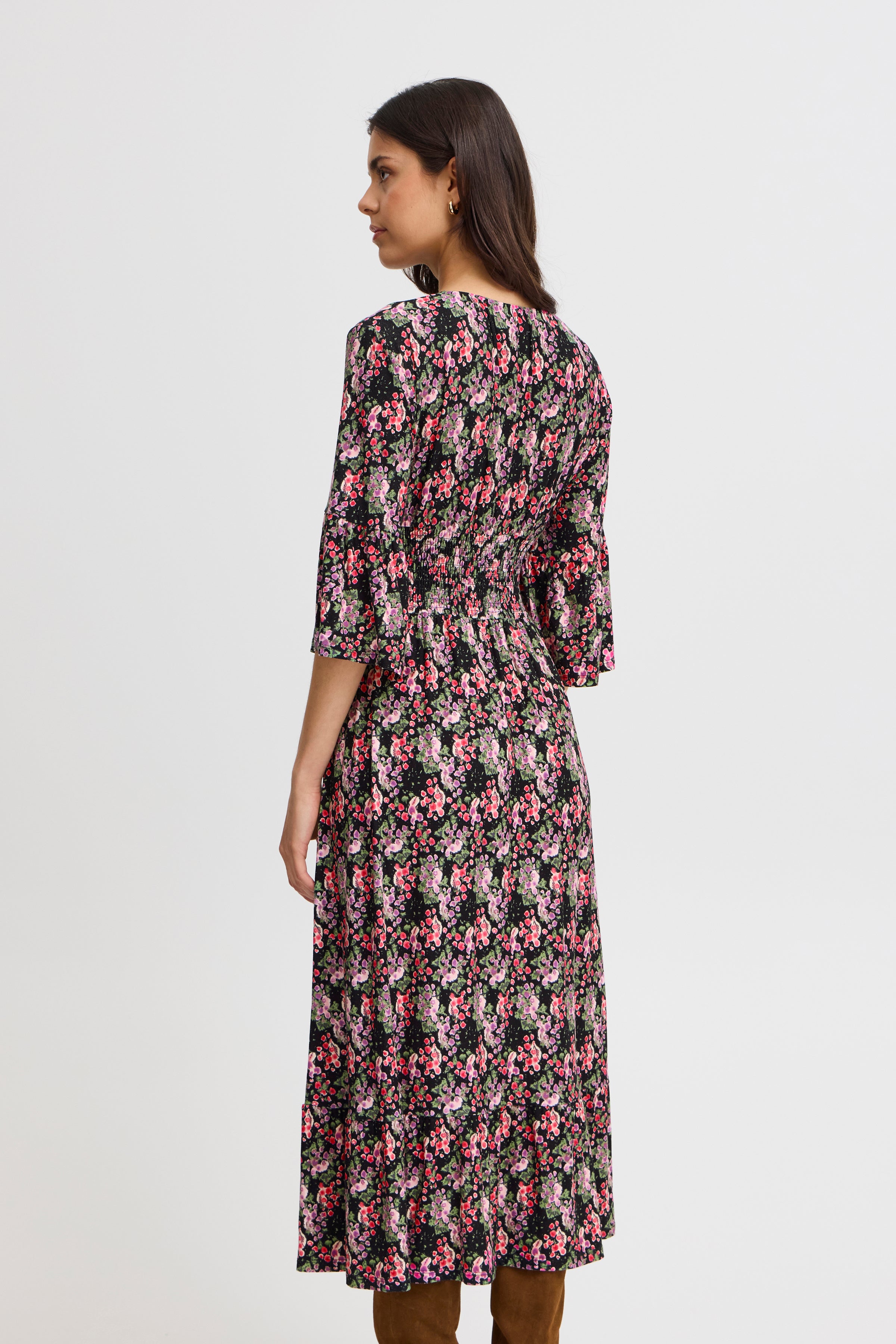 Fransa V Neck Shirred waist jersey dress in Vintage Floral print