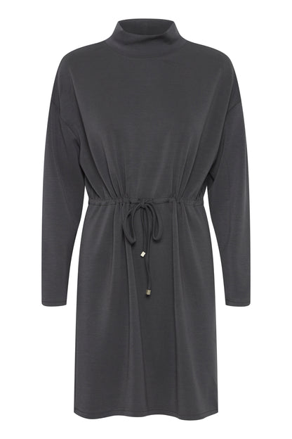 Fransa Soft Tunic Dress with High neckline and Drawstring waist in Slate Gray 20614973