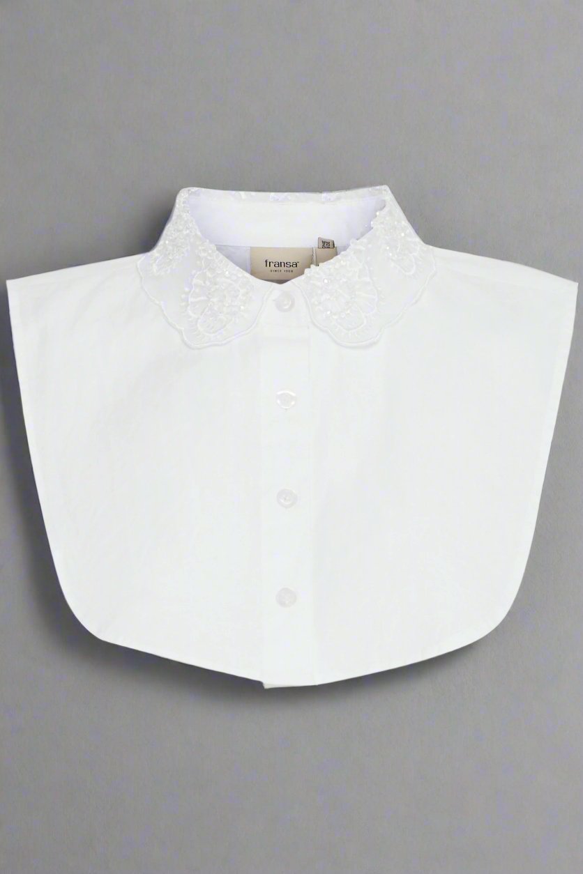 Fransa Fake White  Shirt Collar with organza and bead details 20615727