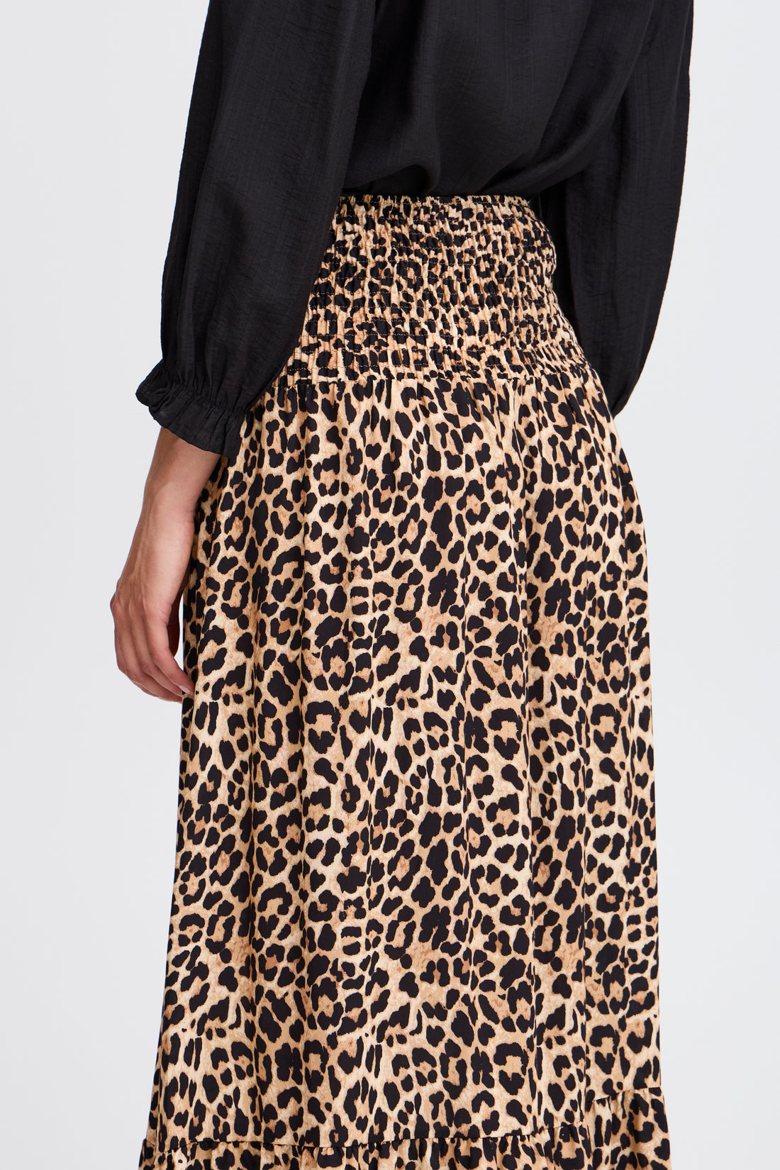 Fransa Animal Print Maxi Skirt with Shirred Wasitband