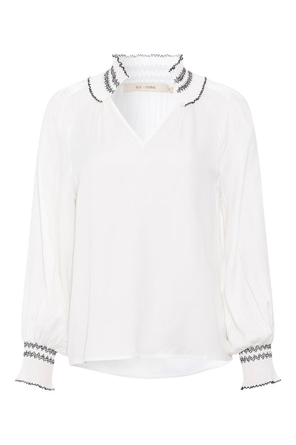 Rue De Femme White Dessa Blouse with frill detail