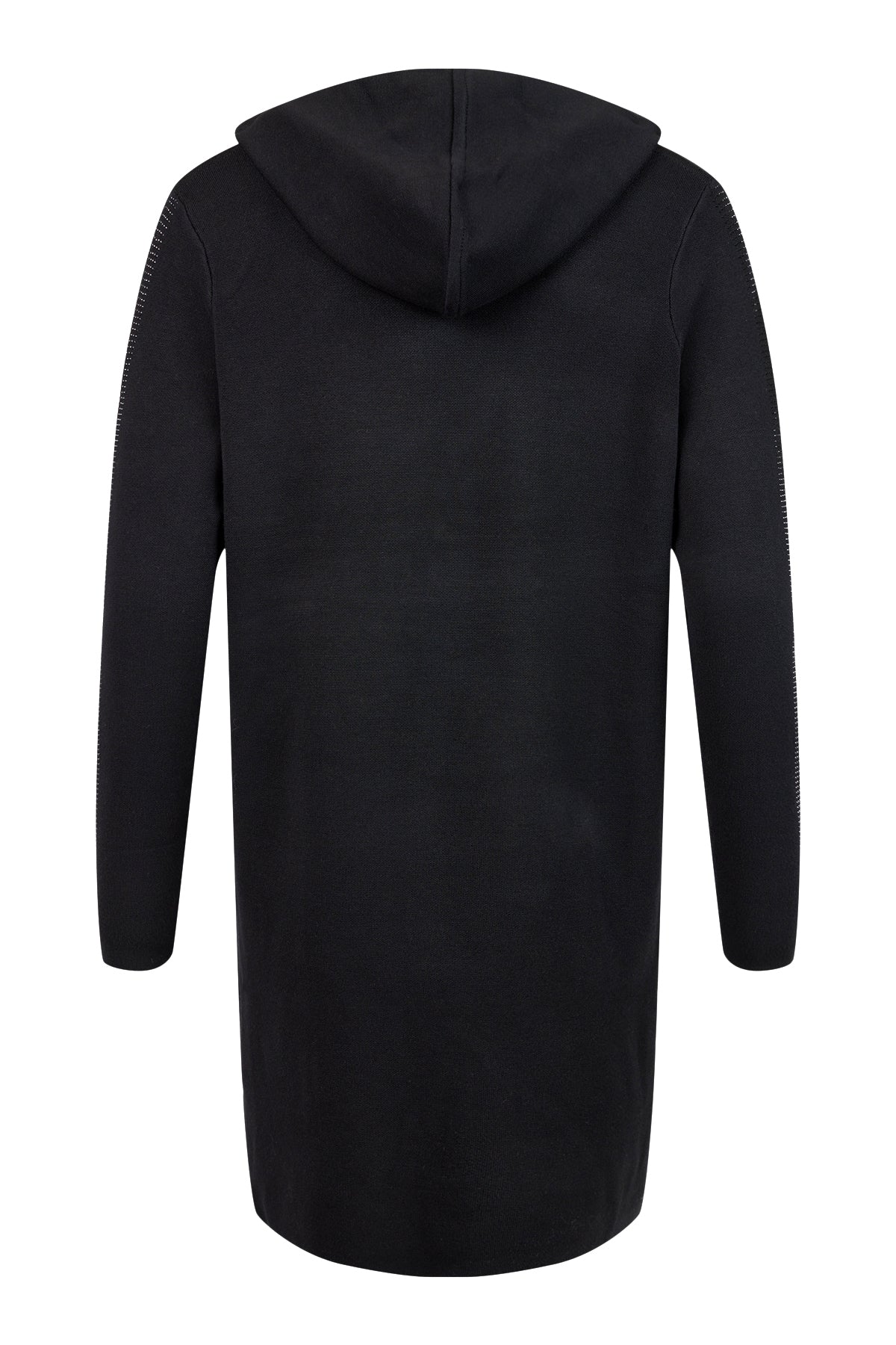 Icona Luxe Long Black Hooded Cardigan with Black Diamante Trim  67270