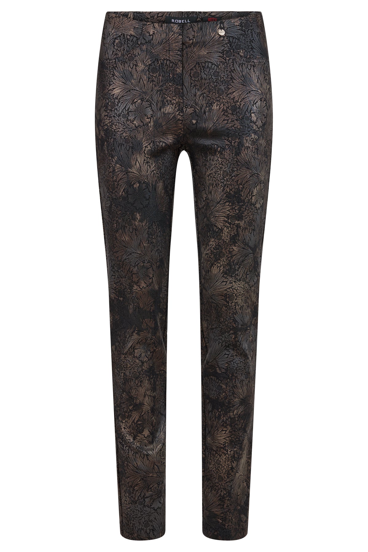 Robell Bella Full length stretch printed trousers in Black and Bronze print