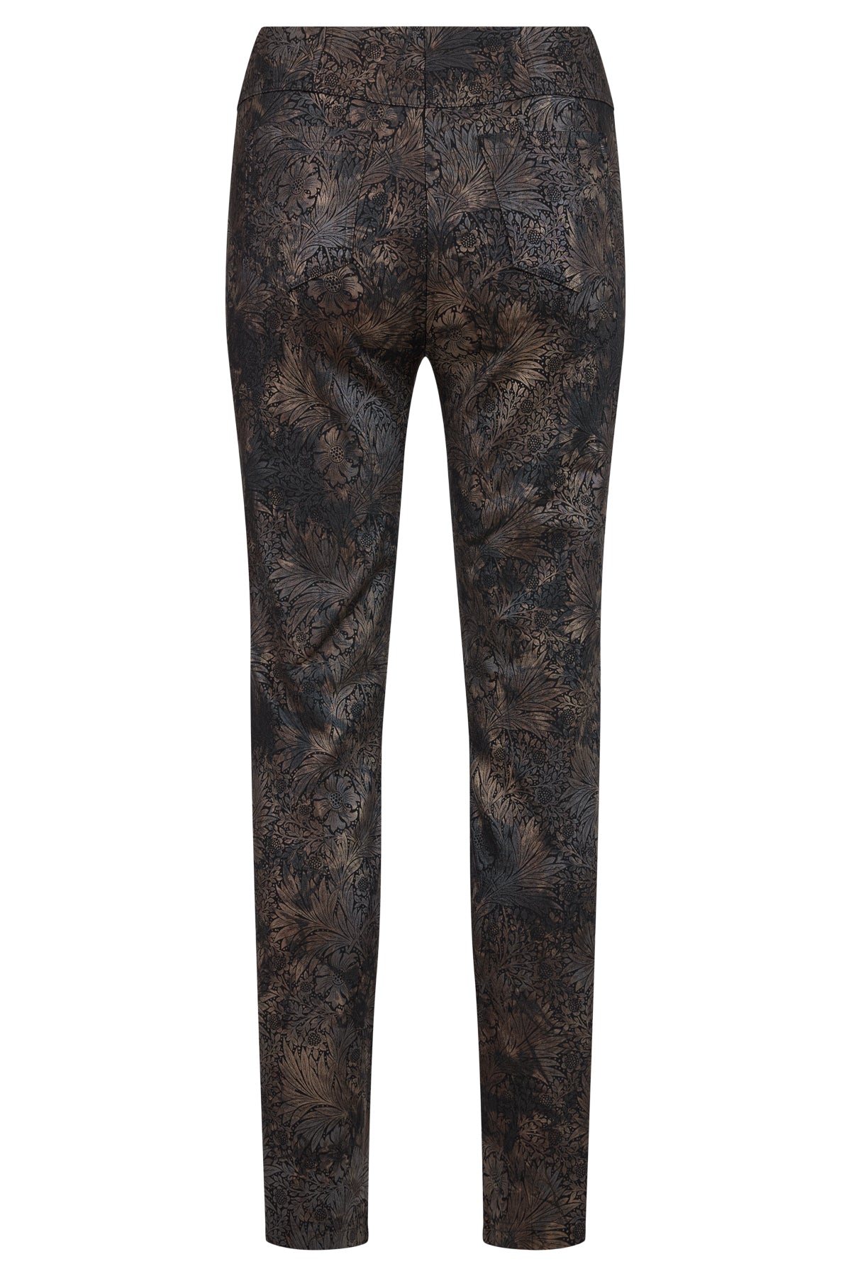 Robell Bella Full length stretch printed trousers in Black and Bronze print