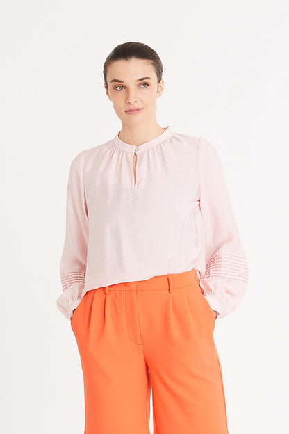 Rue De Femme Gala  Shirt with pleated sleeve in Powder Pink