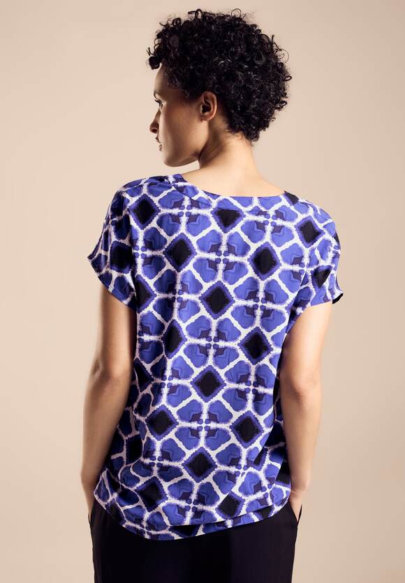 Street One split neck blouse in Royal Blue graphic print 344806