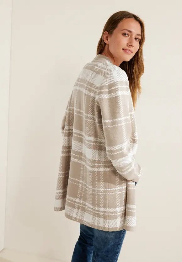 Cecil long check cardigan in soft neutral tones 253651