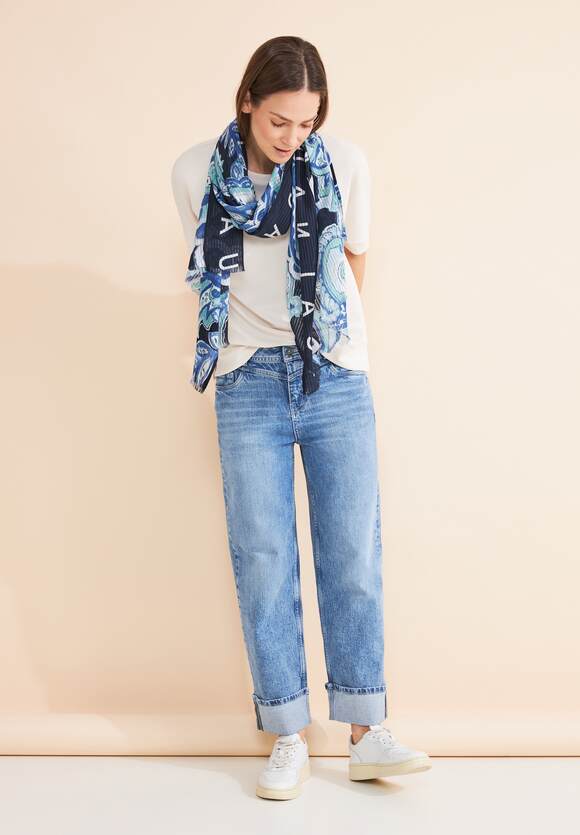 Street One long cotton  scarf in blue print 572405