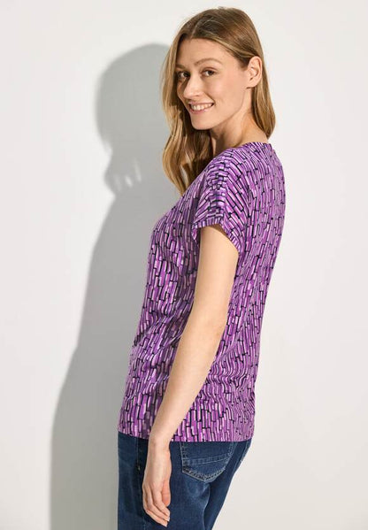 Cecil Cotton Printed T Shirt in Iced Violet or Navy 321918