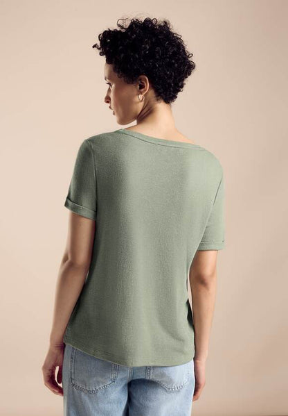 Street One Shimmer Short sleeve Top in green or sand 321543