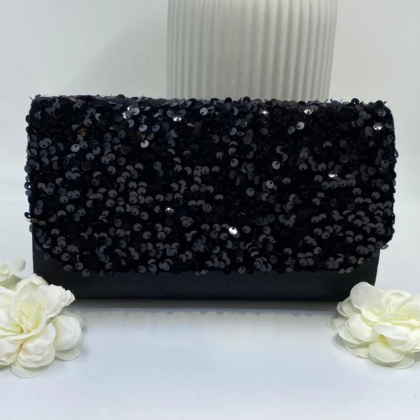 Black Fabric Soft Sequin clutch bad