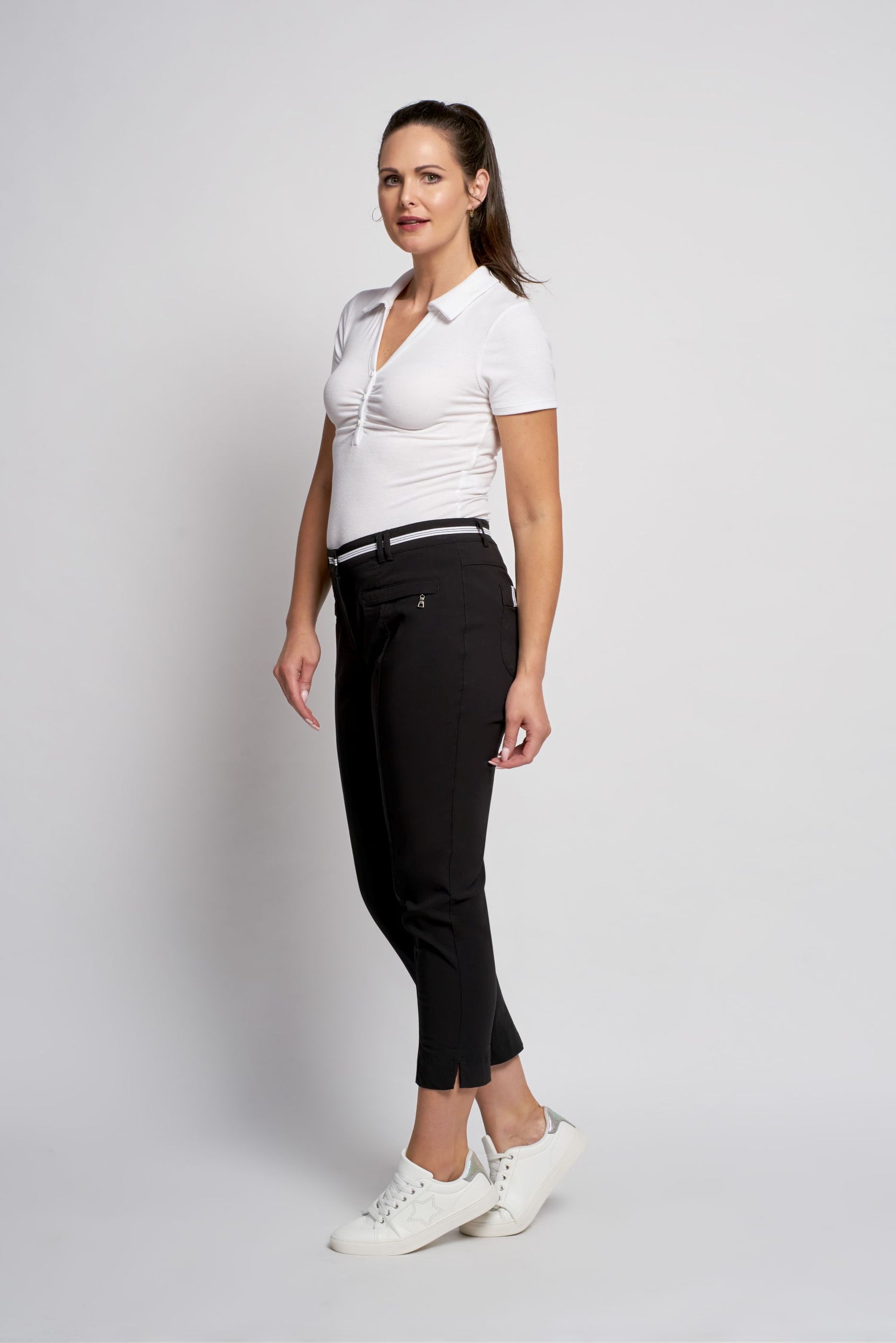 Pinns Audrey Ankle Grazer Trousers with sporty waistband 27&quot; leg  378Ct Black