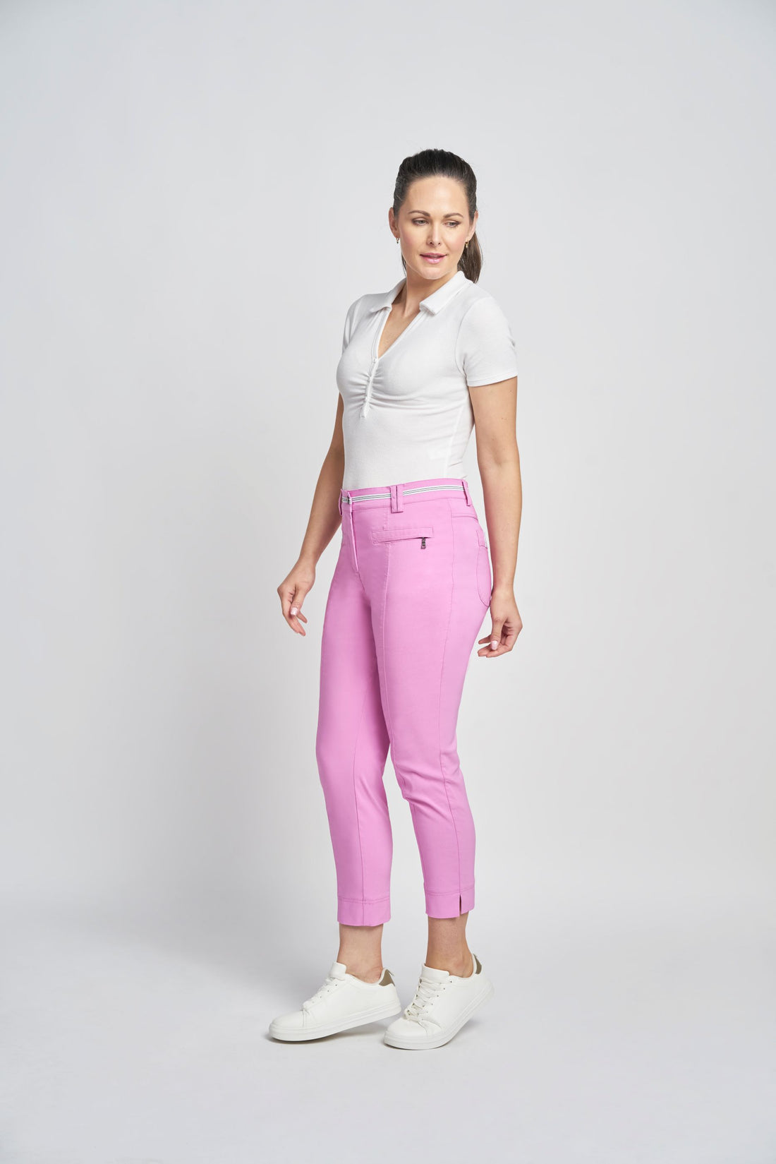 Pinns Audrey Ankle Grazer trousers with sporty waistband in pink 27&quot; leg 378Ct Pink