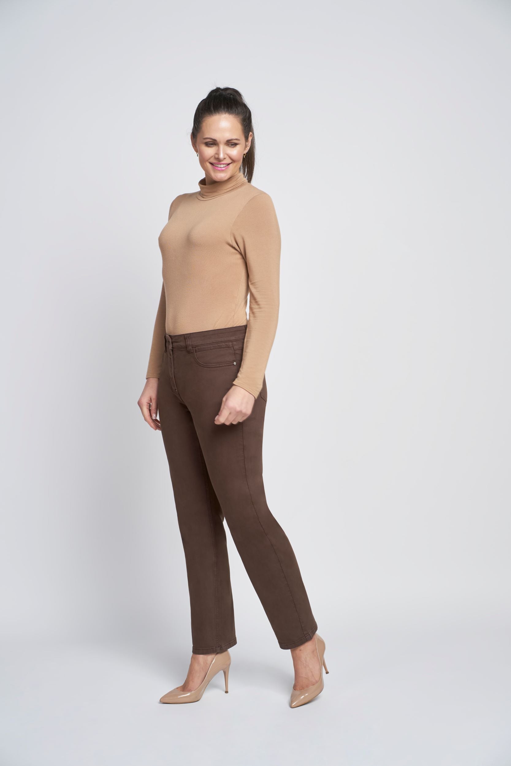 Pinns Super Stretch Straight Leg Deluxe Denim Jean in Chocolate Brown