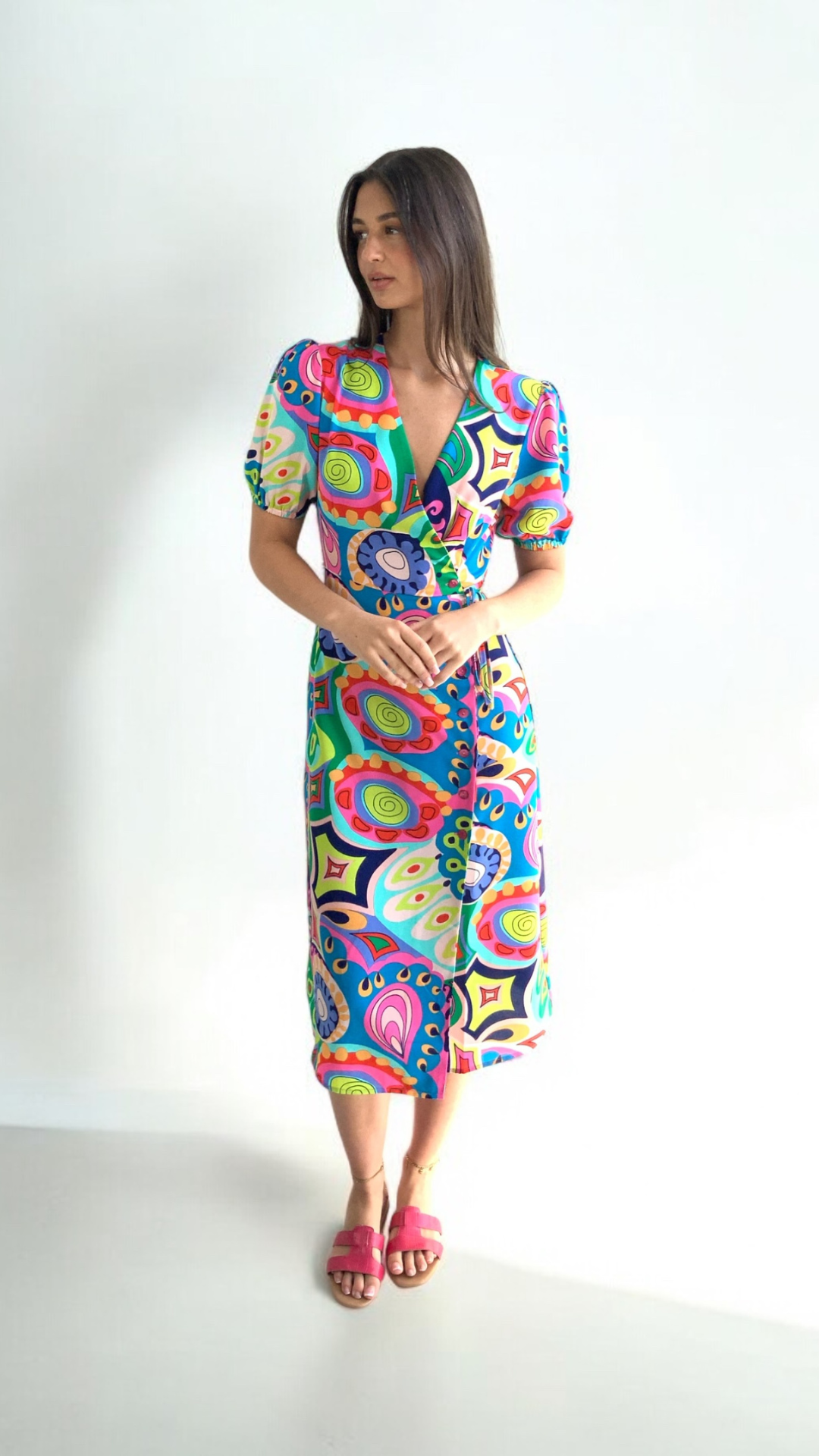 Retro Print Wrap Dress  05 815