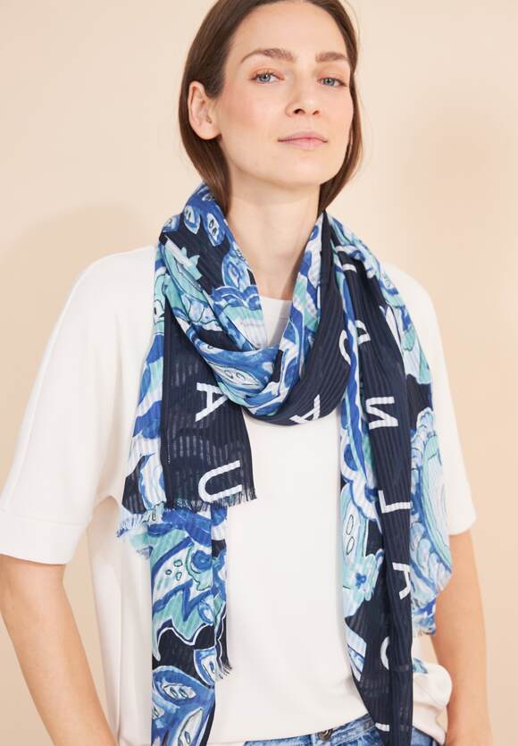 Street One long cotton  scarf in blue print 572405