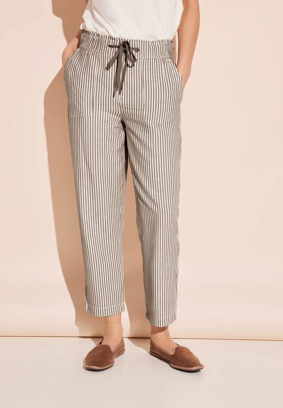 Street One 28&quot; High Waist Lightweight Seersucker trousers in Beige or Blue 377583