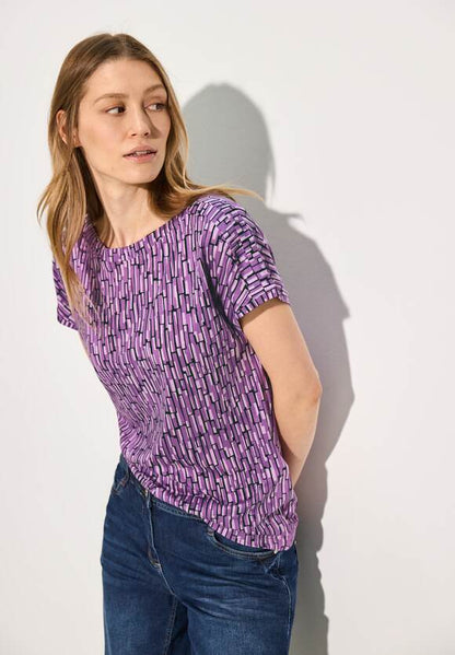 Cecil Cotton Printed T Shirt in Iced Violet or Navy 321918