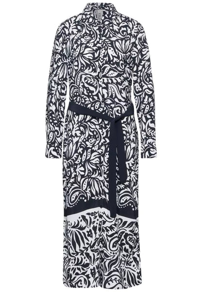 Street One Border print maxi shirt dress Navy and White Print 143915