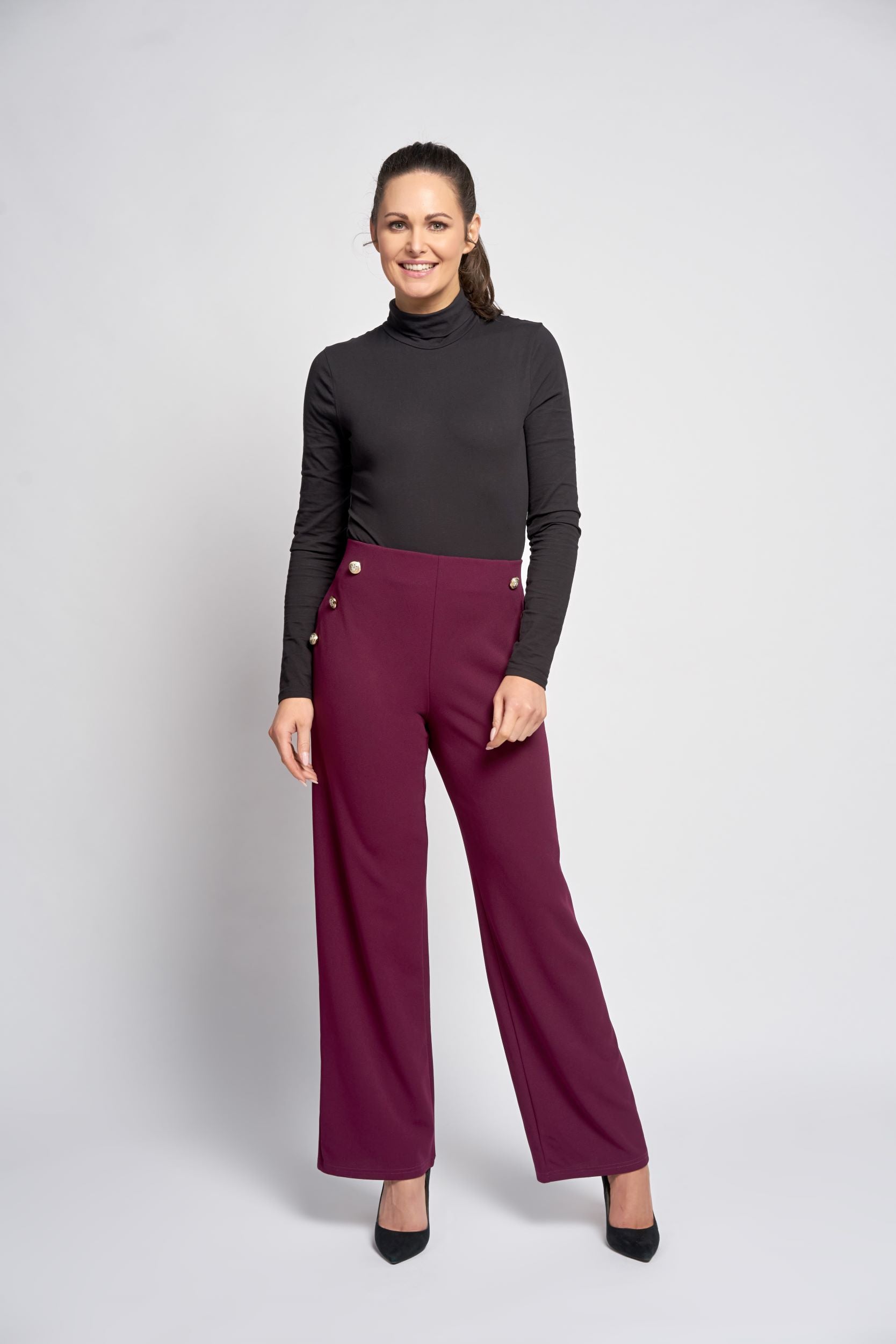 Pinns Wide leg trousers with gold button detail. All Colours 57T 2024