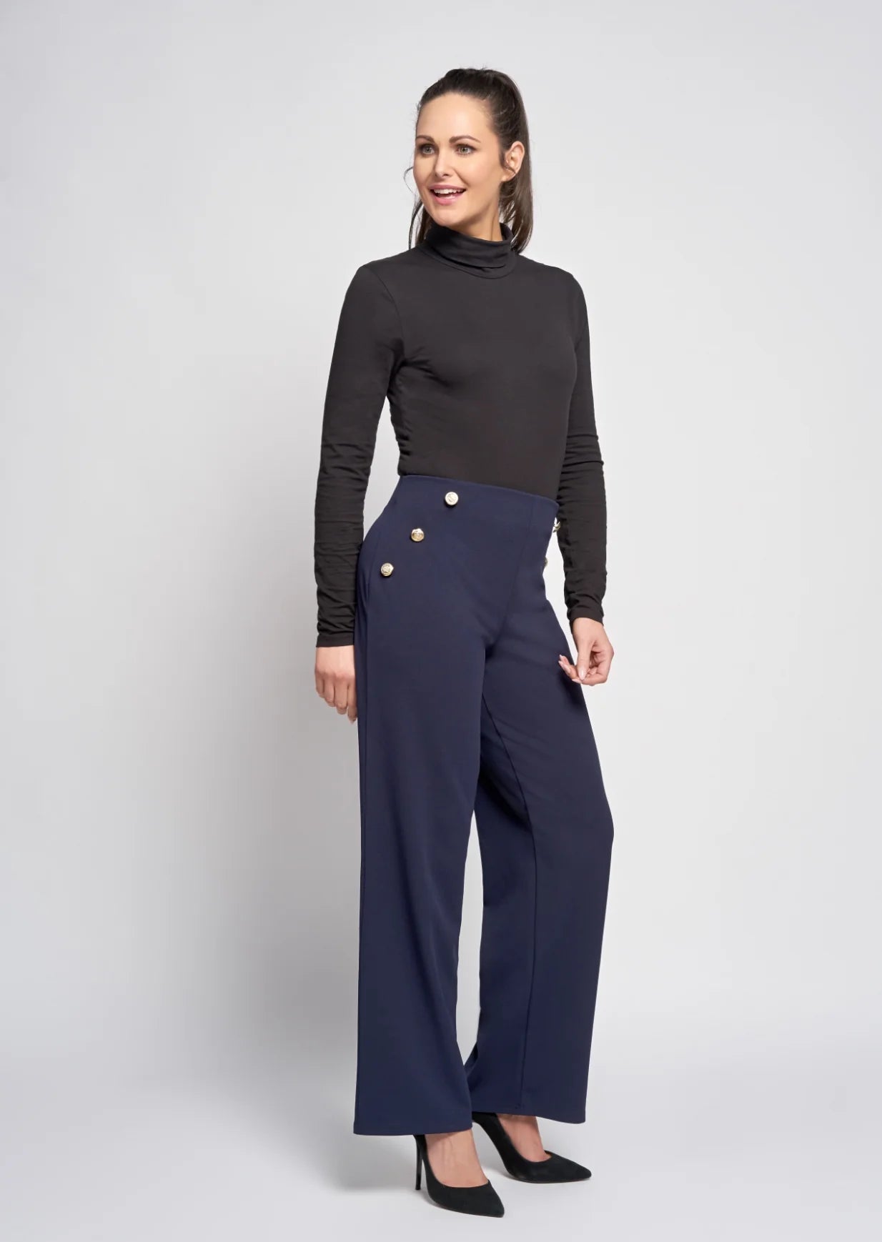 Pinns Wide leg trousers with gold button detail. All Colours 57T 2024