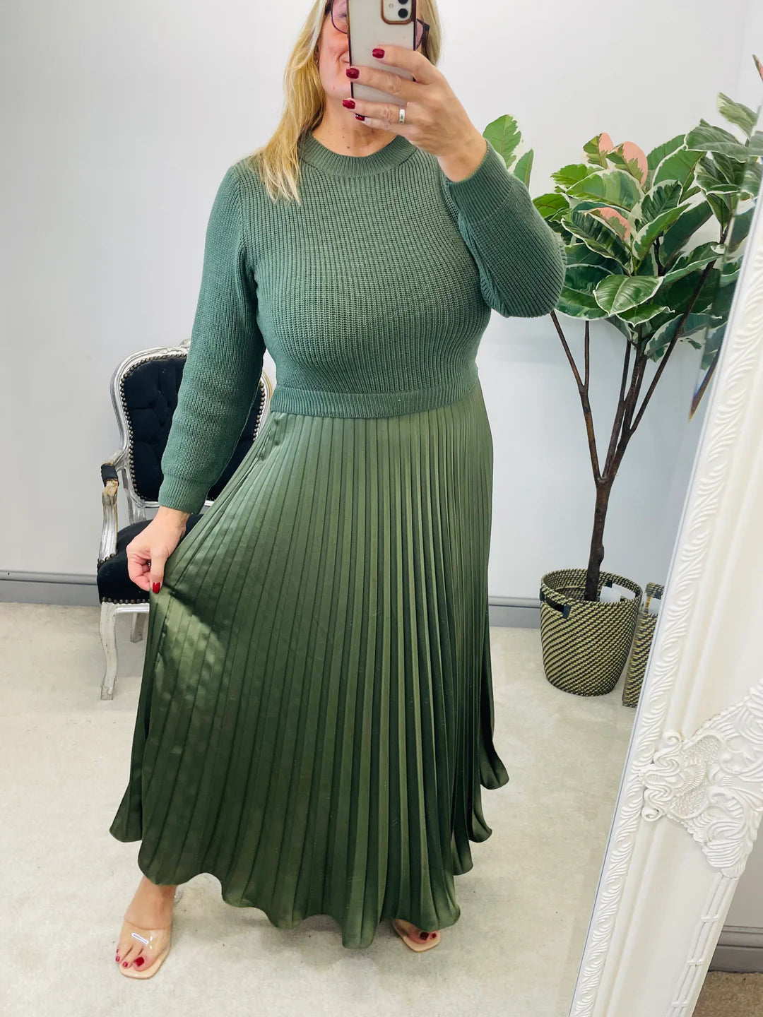 Ashley Green Jumper dress with silky pleated skirt