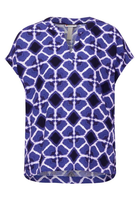 Street One split neck blouse in Royal Blue graphic print 344806