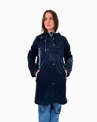 Fransden Navy Waterproof jacket in a sleek shiny fabric with reflective panels