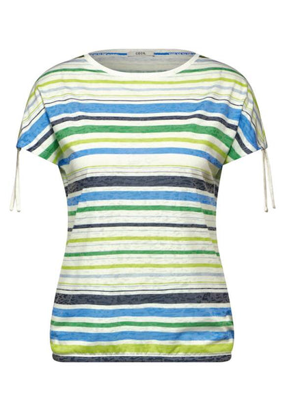 Cecil Stripe T Shirt with Shoulder Tie detail 321627 Green