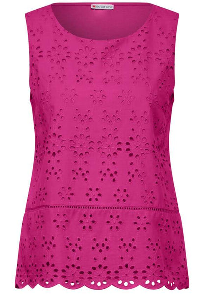 Street One Cotton Embroidery Sleeveless top Pink 321486