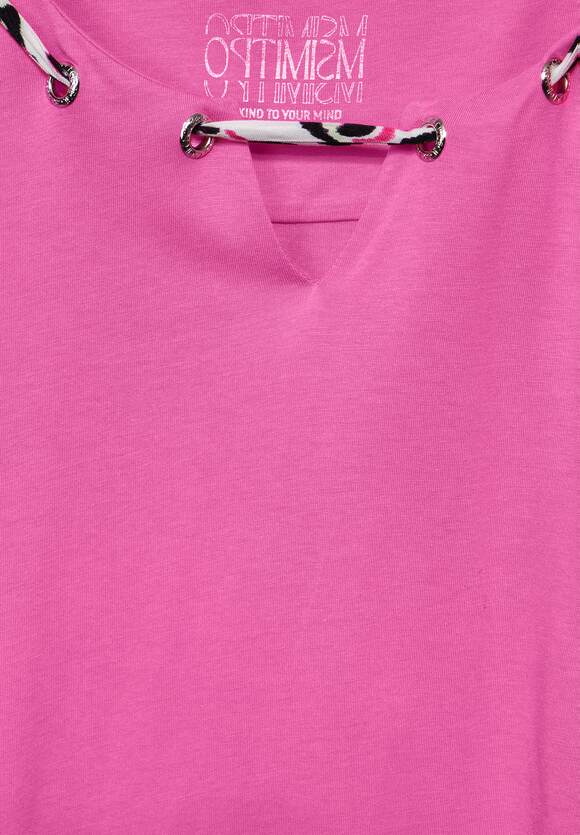 Cecil Cotton T Shirt with contrast neck detail. Pink Or White  321536