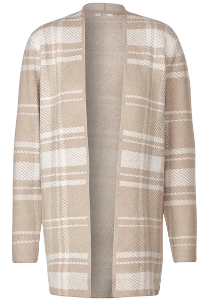 Cecil long check cardigan in soft neutral tones 253651