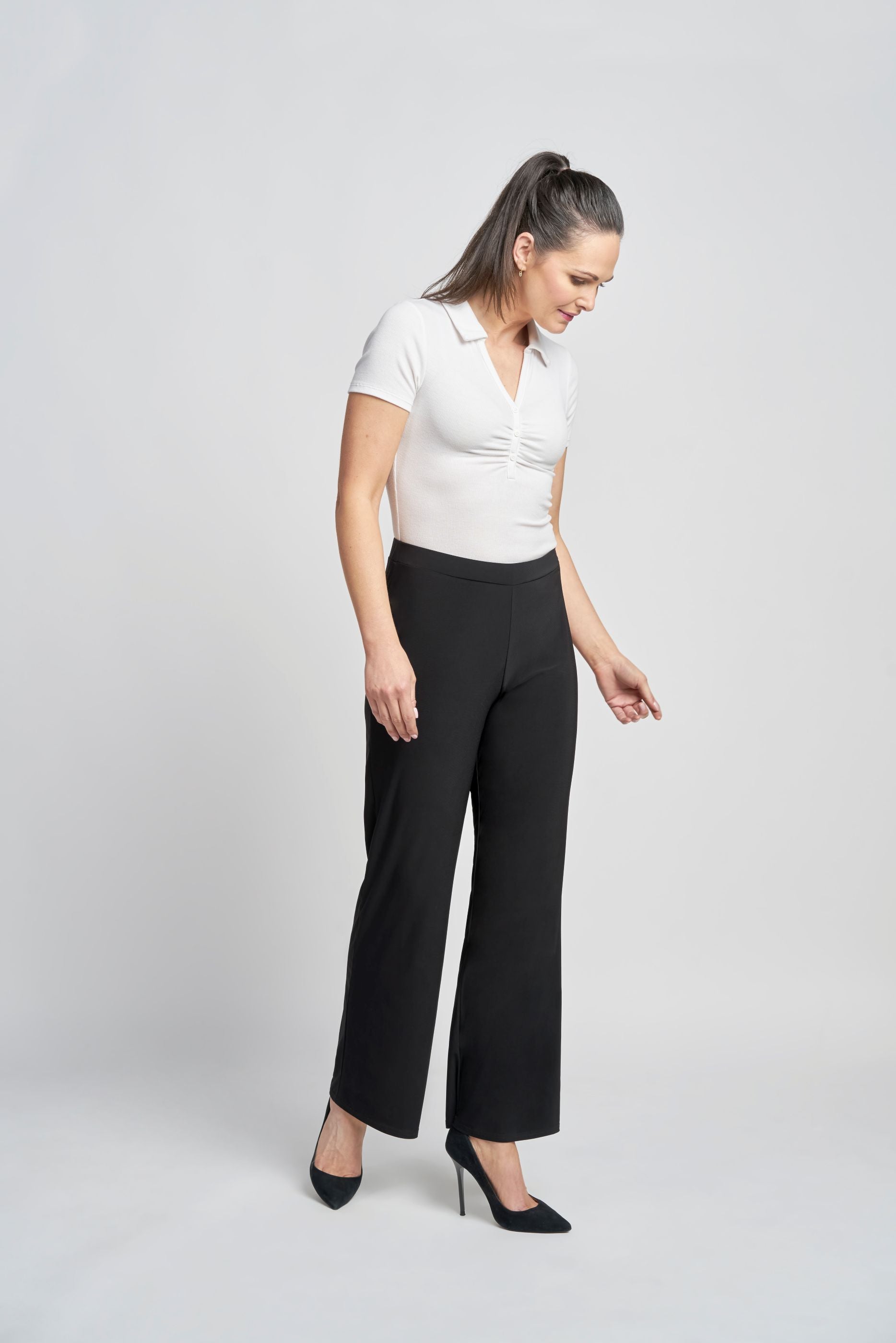 Pinns Wide Leg Jersey Pull up Trouser in Black and Navy  645T