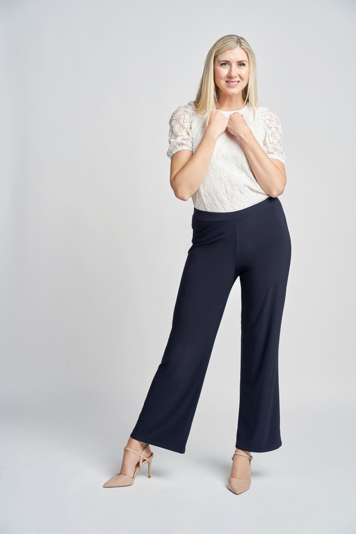 Pinns Wide Leg Jersey Pull up Trouser in Black and Navy  645T