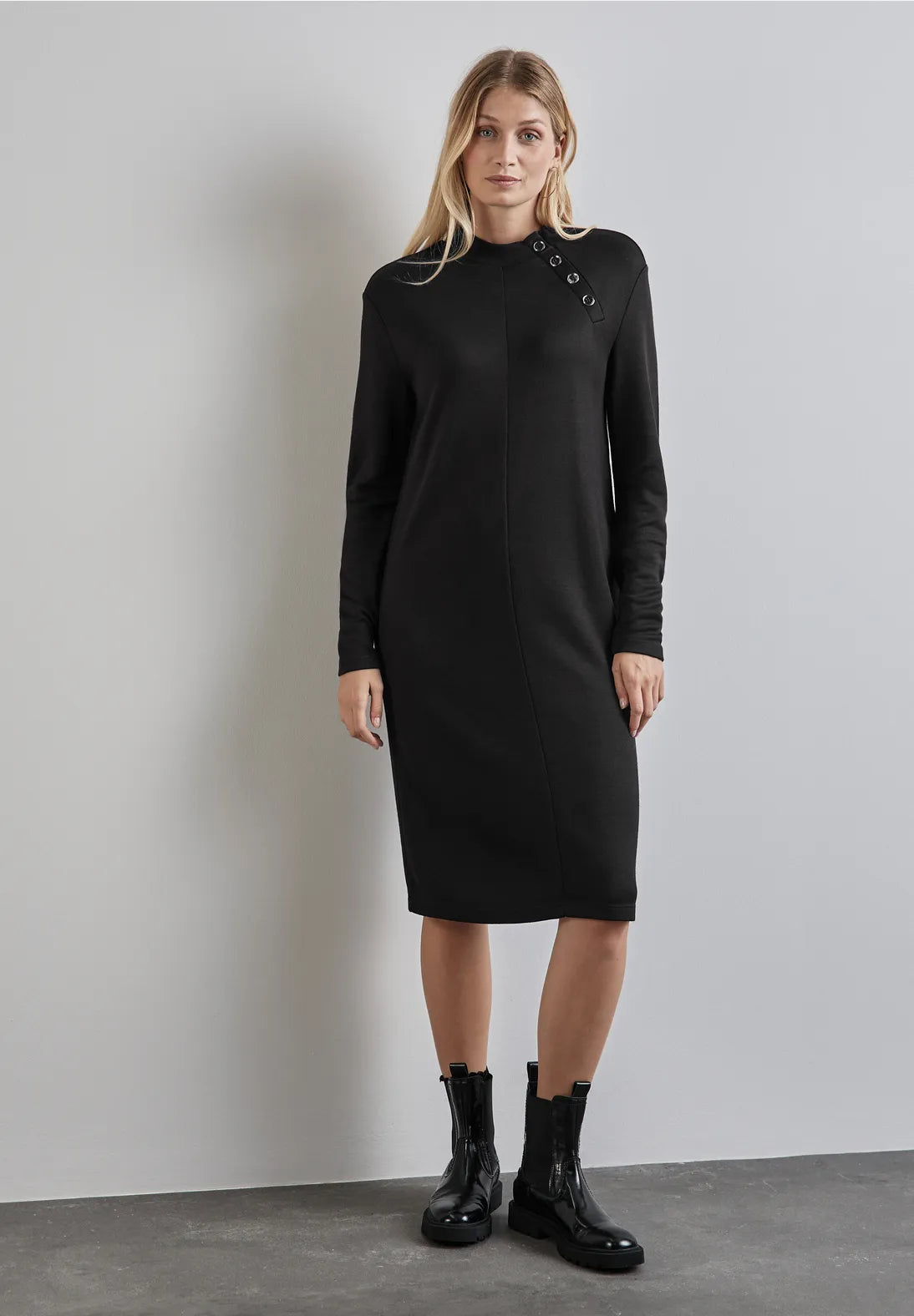 Street One Black Knitted dress with button shoulder detail