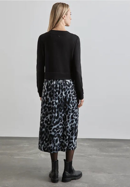 Street One Black Midi Dress with Animal print skirt 144271