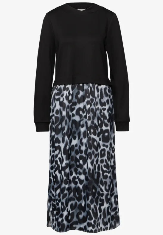 Street One Black Midi Dress with Animal print skirt 144271