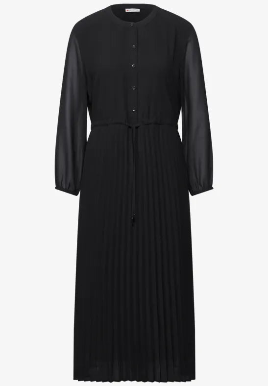 Street One Black Chiffon Midi dress with pleated skirt