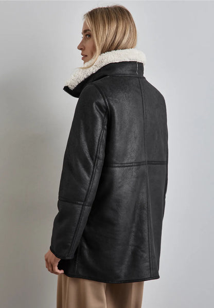 Street One Black Faux Leather Shearling jacket 201979