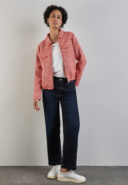 Street One Boucle Jacket with collar and pockets. Mandarin and cream