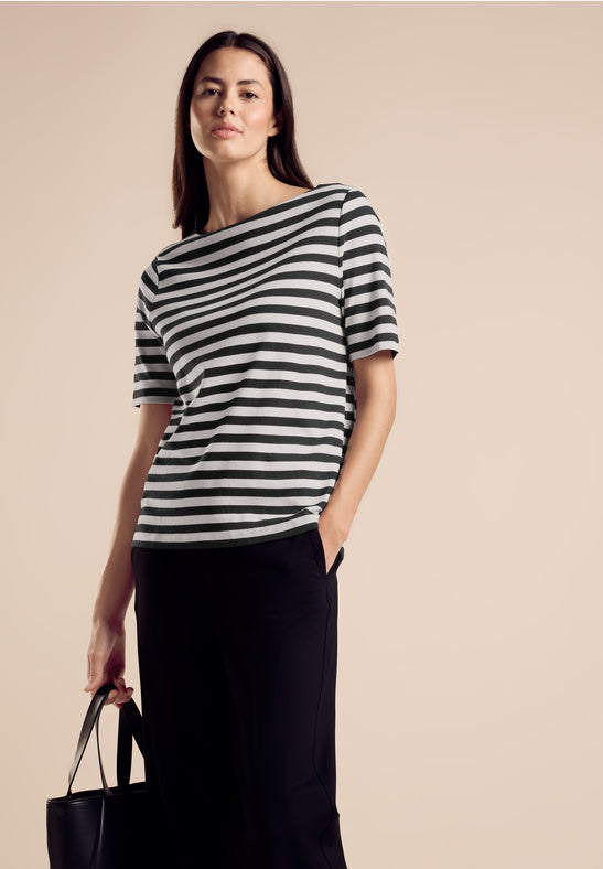 Street One Cotton striped T Shirt Black and Off White 321933