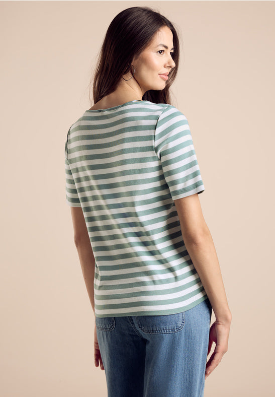 Street One Cotton Striped T Shirt  Green