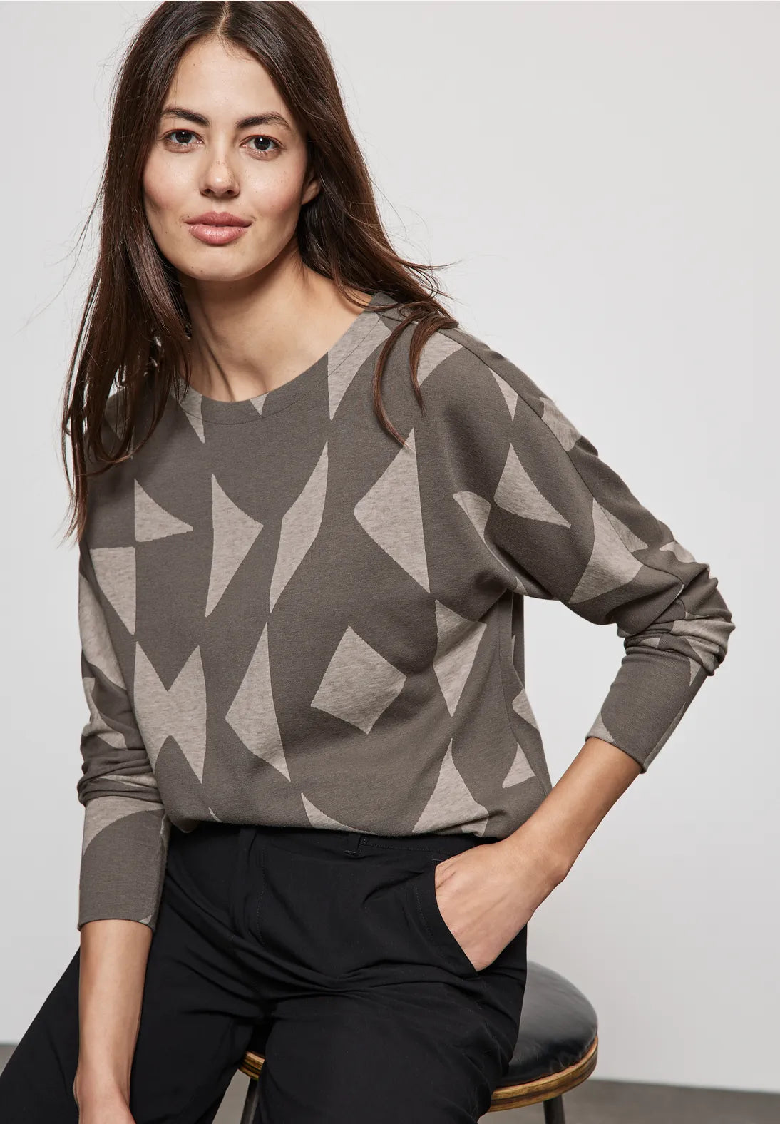 Street One round neck knit with all over graphic print.  322109