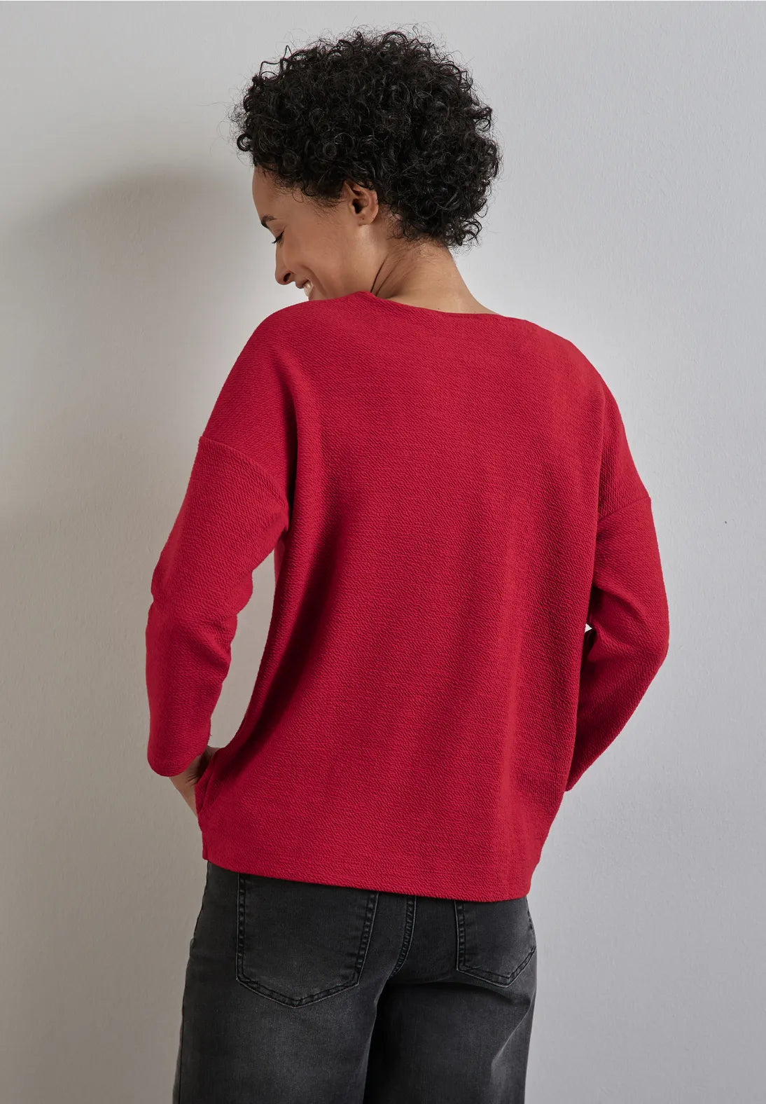 Street One Textured v neck sweatshirt in Autumn Red 22236