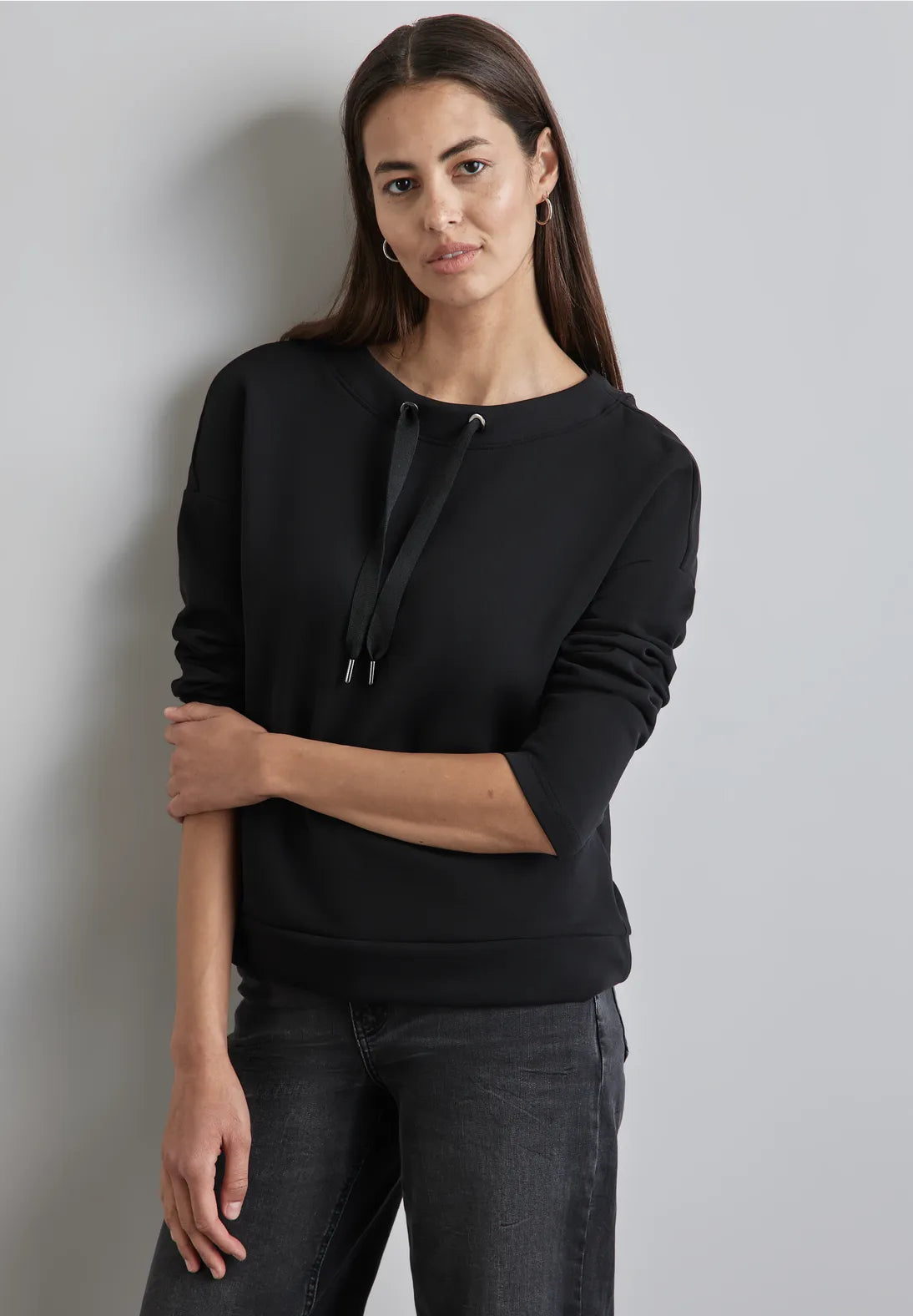 Street One Lyocell Sweatshirt with drawstring. Black or Red  322245